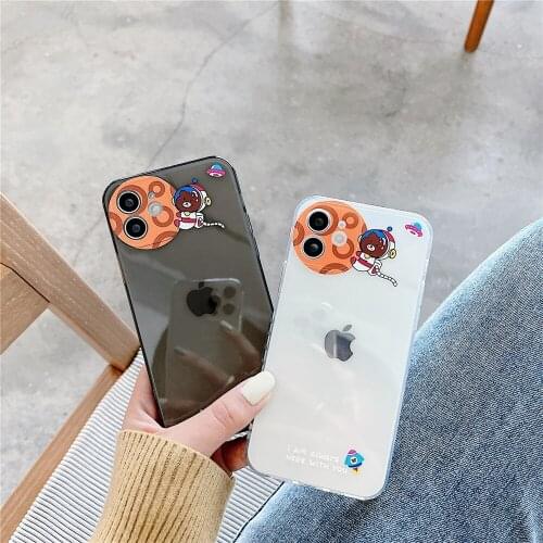 Cute bear Space Astronaut Phone Case for iPhone 7 8 plus x XR xs max 11 12 Pro Max 12 mini cases transparent Protective Cover