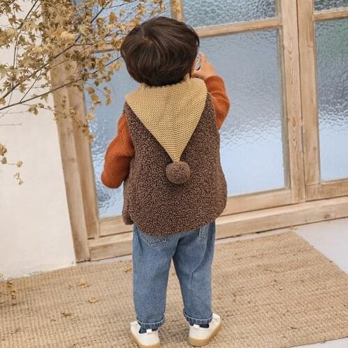Childrens Casual Berber Fleece Waistcoat Fall Winter Boys & Girls Plush & Thick Vest Coat Baby Kids Knitted Hooded Jacket P264