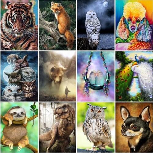 DIY 5D Diamond Painting Tiger Owl Bird Cross Stitch Animal Rhinestone Full Round Drill Mosaic Cartoon Cats & Dog Home Decor Gift