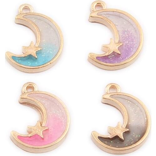 20pcs/Lot Enamel Moon and Stars Shape Charms Zinc Alloy Diy Jewelry Earrings Bracelet Necklace Finding Accessories