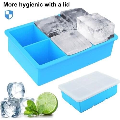 Food Grade Silicone Ice Mold Ice Cube Maker 6 Grids Square Ice Cube Tray Maker Ice Ball Mold Container with Lid Ice Cube Tray