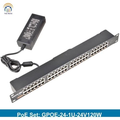 GPOE-24B Rack Mount load balancing gigabit PoE injector with 24V 120W Power Supply for IP camera Network set up PoE