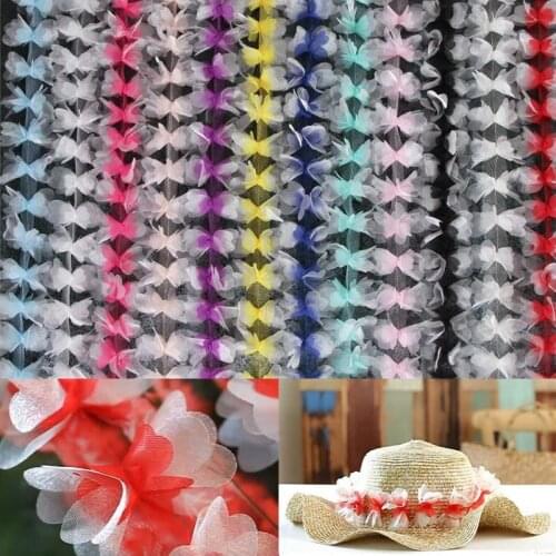 GXINUG 1 Yard Chiffon Cluster Flowers Wedding Dress Bridal Lace Organza Fabric Trim Ribbons Applique DIY Sewing Garment