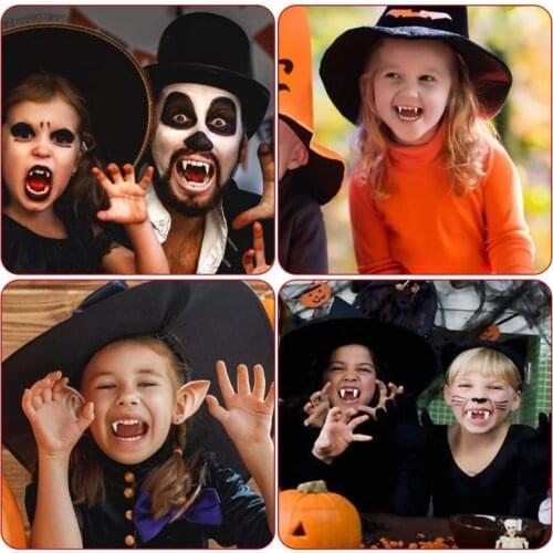 Vampire Teeth Fangs Dentures Props Elf Ears Halloween Costume Props Set DIY Party Decor Cosplay Accessories Party Supplies