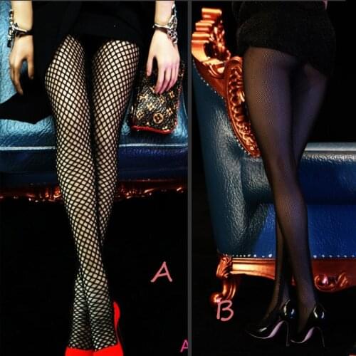 FT011 1/6 Scale Female Long Tube Black Stockings Fishnet Stockings Ultra-thin Stretch For 12'' Action Figures Body DIY Accessory