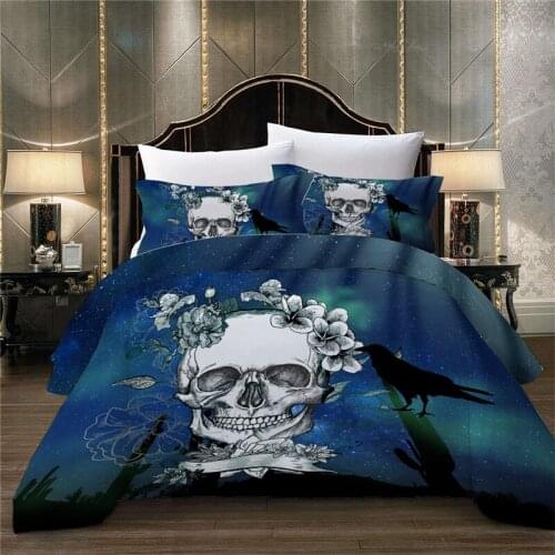 Gothic Duvet Cover Set Sugar Skull Flower Single Double Bedding Set Twin Full Queen King Size Bed Linens For Teen Adults Bedroom