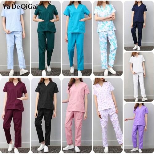 Short sleeved scrubs uniforms Beautician suits workwear V-neck Pet grooming uniforms spa uniforms working clothes set wholesale