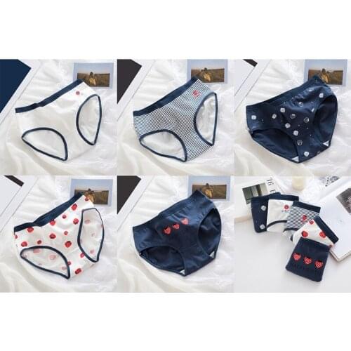 Hot kf-Cute Fruit 95% Cotton Girls Underwear Breathable Printed Strawberry Panties Fashion Women Briefs