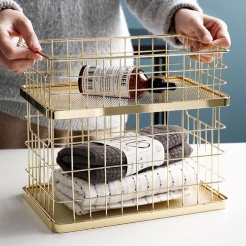 Ins Rose Golden Metal Storage Basket Scandinavian Cosmetics Organizer Basket Seasoning Sundries Finishing Iron BasketIns Rose Go