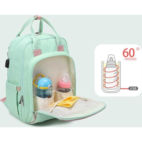 2020 New Fashion Diaper Bag Bottle Heating Multi-Function Mommy Bag Waterproof Travel baby diaper backpack With USB Interface