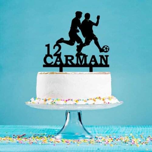 Men Playing football Topper Custom Name Age Mens Football Cake Topper For Birthday Cake Decoration Topper YC160