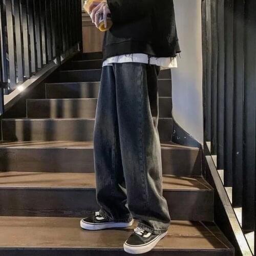 2021 Mens Loose Straight Pants Fashion Trend Wide Leg Pants Black/blue Color Casual Pants Long Solid Color Trousers Size S-3XL