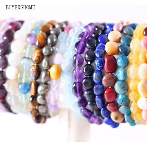Wrist Jewerlry For Women Natural Stone Irregular Shape Garnet Tiger Eye Crystal Lapis Apatite Zoisite Bracelet 7.5" 10Pcs H1299