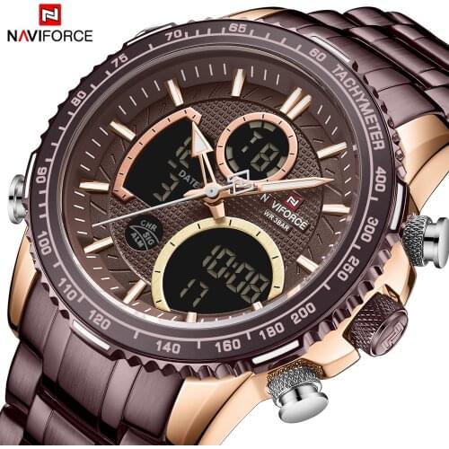 NAVIFORCE Men Watch Dual Display Coffee Sport Timepiece Chronograph Quartz Wristwatch Date Male Clock Relogio Masculino NF9182