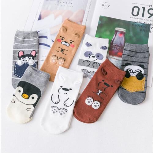 Women socks fashion cartoon cotton socks women kitten puppy animal pattern cute kawaii funny socks for girls short feminino