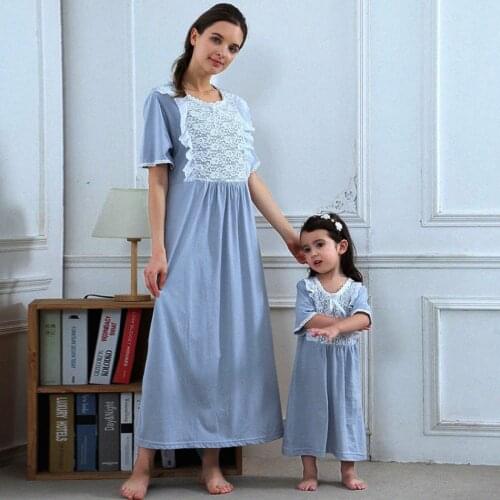 Mommy And Me Clothes Family Matching Clothes Princess Nightdress Pajamas Cotton Nightdress Family Look Girl Long Dress
