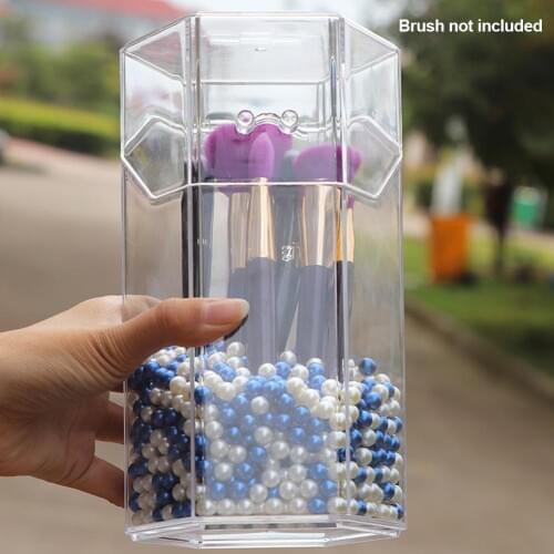 Acrylic Makeup Brush Storage Box With Cover Cosmetic Case Makeup Organizer Cosmetic Tool Brush Container Filler Ornament Pearl