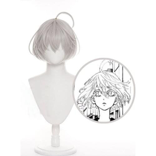 Tokyo Revengers Cosplay Wig Leader Brahman Headgear Cotumes Senju Kawaragi Headwear Silver Gray Short Hair