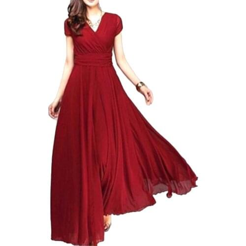 Summer Beach Maxi Dress Women Solid Color Short Sleeve V Neck Tight Waist Maxi Dress V Neck Tight Waist vestidos de fiesta 2021
