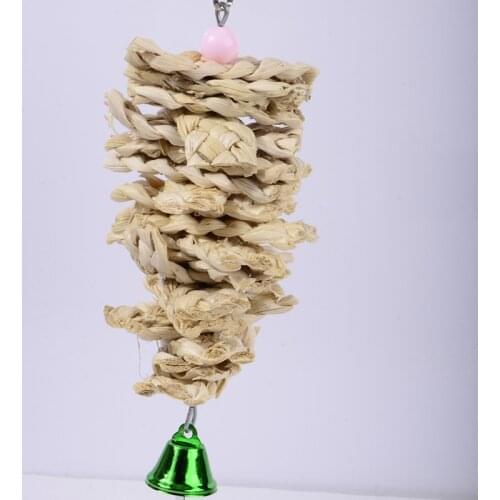 Parrot Chewing Toy Bite-proof Straw Hanging Bird Toy Bird Chew Toy with Bell Wooden Grass Chewing Bite Toy Hanging Toy