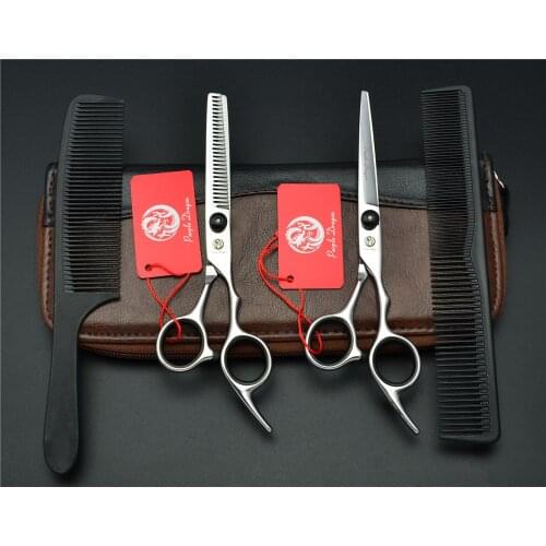 4Pcs Suit 6'' Black Purple Dragon Professional Human Hair Scissors Hairdressing Sears Combs + Cutting Scissors + Thinning