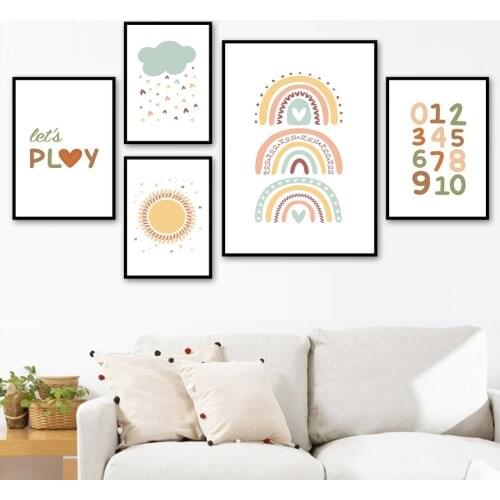 Rainbow Sun Number Letter Heart Shape ABC Nordic Poster Wall Art Printed Canvas Painting Wall Painting Childrens Room Decoratio