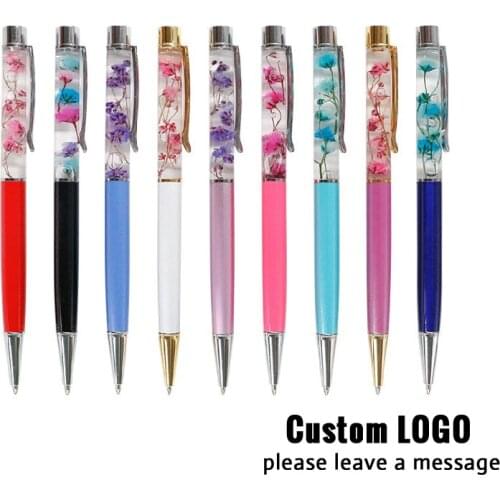 Luxury Crystal Gel Pen Cute Flow Foil Metal Pens Kawaii Flower Pen Creative Free LOGO Writing Statonery Special Letter Customize