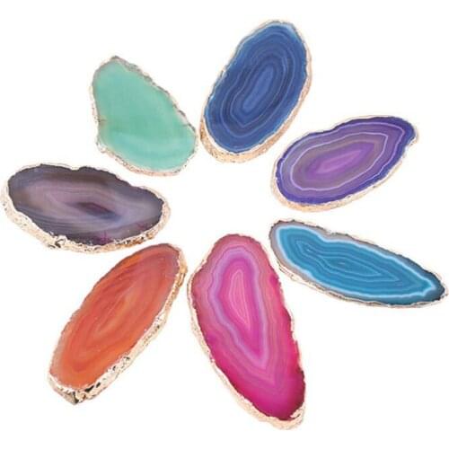 Agate Slice Luxury Stone Landscape Gold-Plated Edge Natural Agate Gemstones Home Accessories Palette Beautiful Stone
