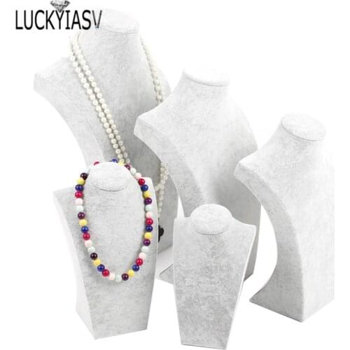 Grey Velvet Portrait Necklace Display Stand Holder Window Display Model Jewelry Mannequin Bust For Necklace Pendant Display