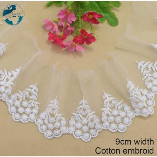 9cm width Cotton embroid lace sewing ribbon guipure trim fabric warp knitting DIY Garment Accessories wedding lace#3356