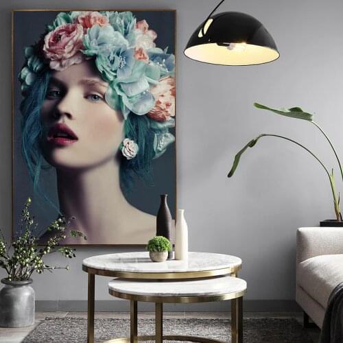Modern beauty with flowers Canvas Painting Blue Posters and Print wall pictures for living room art painting Decor For Bedroom