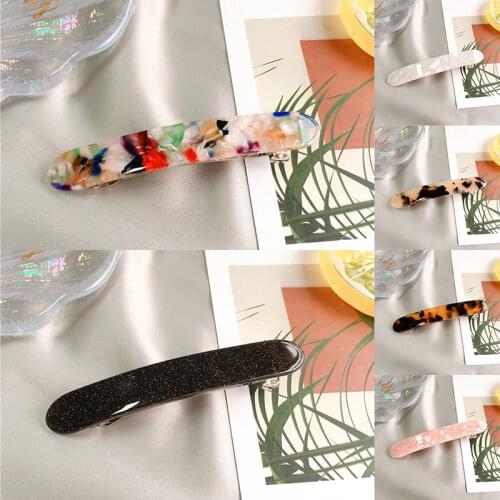Korean Acetate Leopard Hair Clip Women Solid Marble Printed Side Clip Spring Clip Resin Long Strip Hairpins Geometric Barrettes