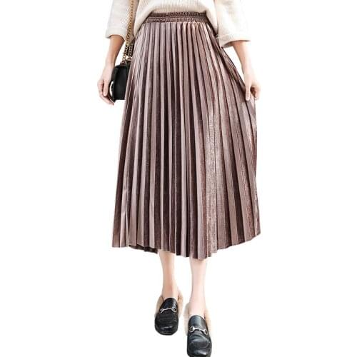 Solid Color Pleated High Waist Big Swing Mid Length Shirt Women Casual Loose Streetwear Elegant Office Temperament Skirts