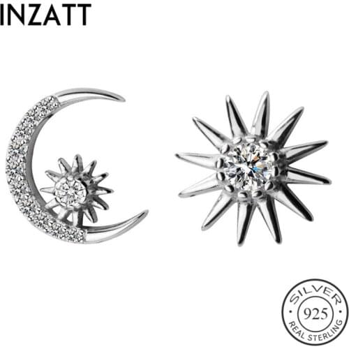 INZATT Real 925 Sterling Silver Zircon Moon Cute Stud Earrings For Fashion Women Fine Jewelry Trendy 2019 Accessories Gift