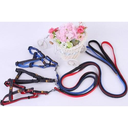 Durable Jean Dog Leash and Collar Blue Dog Pet Collar Denim Lead Dog Leash Collar Twinset Size S 1Pcs