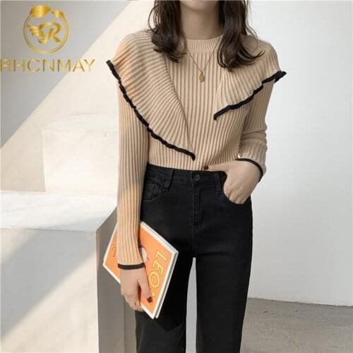 Korean New 2020 Womens Autumn Winter Sweater Casual Bottoming Knitwear Warm Splicing Pullover Minimalist Elegant Ladies Jumpers