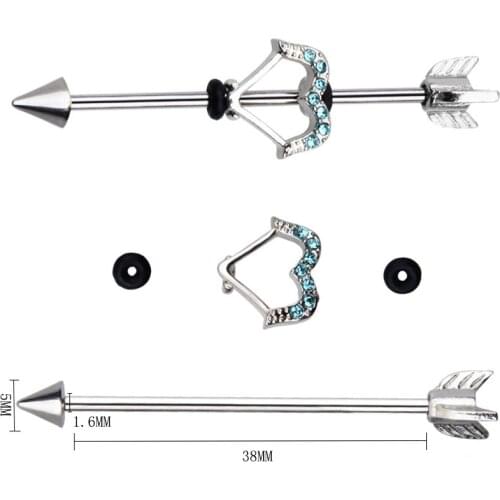 1 Pc 1.6*38/5mm Arrow Stainless Steel Industrial Piercing Cartilage Stud Earring Barbell Straight Ear Piercings Barbell Jewelry