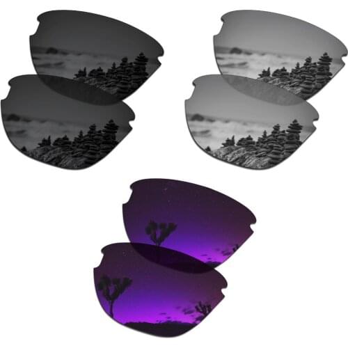 SmartVLT 3 Pairs Polarized Sunglasses Replacement Lenses for Oakley Frogskins Lite Black & Silver Titanium & Plasma Purple