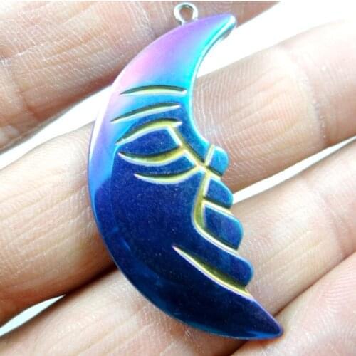 46*28MM Wholesale Natural stone Titanium Hematite stone Moon face pendant Jewelry Making charms Gem necklace 3pcs/lot A8