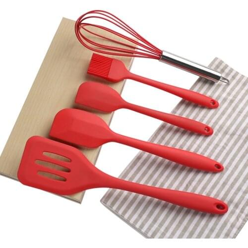 5Pcs/Set Pink/Red/Black Silicone Cooking Tool Sets Egg Beater Spoon Spatula Oil Brush Kitchenware Kitchen Utensils Sets with Box