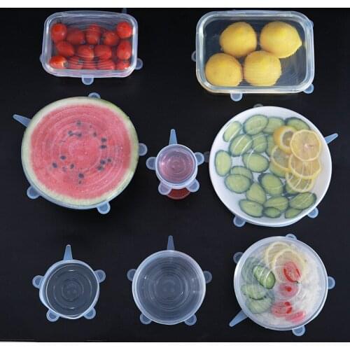 6 Pcs/set Silicone Stretch Lids Reusable Airtight Food Wrap Covers Kitchen Cookware Keeping Fresh Seal Bowl Stretchy Wrap Cover