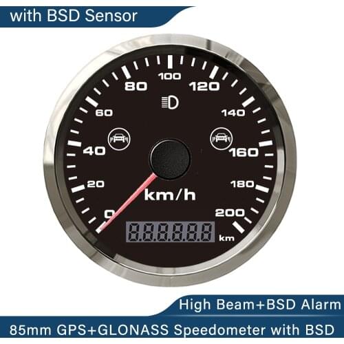 85mm GPS+GLONASS Speedometer 0-200km/h MPH Odometer with Blind Spot Detection Alarm for Motorcycle with BSD Rader Sensor
