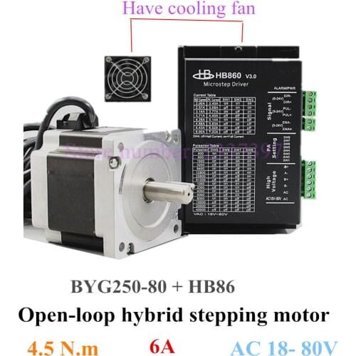 86 Open-Loop Hybrid Stepping Motor 86BYG250-80 4.5N.m DSP Digital Driver HB860 6A 2 Phase Engraving Machine Encoder CNC Motor