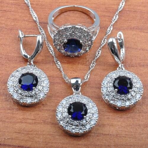 AAA+ Quality Blue Zirconia Jewelry Sets For Women Bridal jewelry Earrings Necklace Pendant Ring JS0269