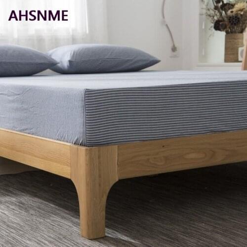 AHSNME 100% Cotton sheets Super Soft parure de lit Cool Summer Simple Light blue pinstripes Fitted Sheet 120x200/180x200cm