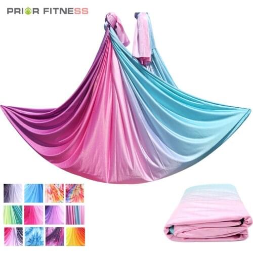 FITNESS Ombre Colorful 14Yards /12.8 Meters Aerial Silks Fabric Low Stretch Nylon High Strength Fly Silk Yoga fly trapeze indoor