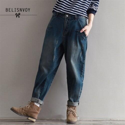 2019 Autumn Winter 3XL Plus Size Jeans Women Harem Pants Casual Trousers Denim Pants Fashion Loose Vintage Harem Boyfriend Jeans