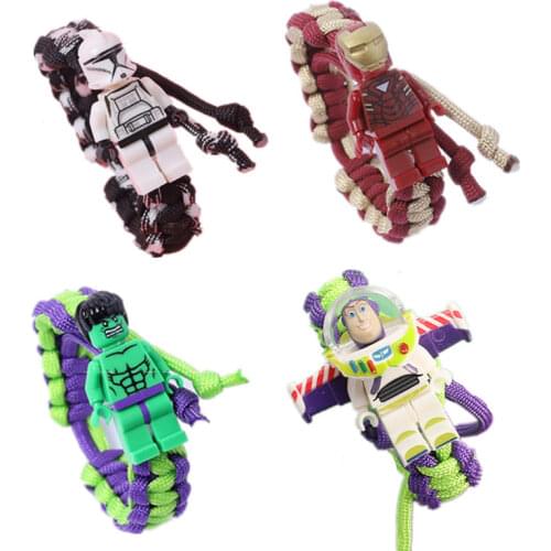 Disney Avengers Bracelets Characters Spider Man Captain America Buzz Deadpool Figure Wrist Strap Woven Rope Blocks Toys For Chil