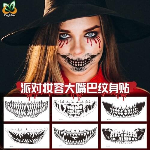 Helloween Mouth Teeth Party Make Up Face Sticker Tattoo Stickers Waterproof Temporary Fake Tatto Flash Tatoo for Men Women