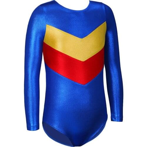 Little Girls Gymnastic Leotard Ballet Tutu Dancewear Long Sleeve Spliced Printing Professional Acrobatics Ballet Dancesuit 2-11Y